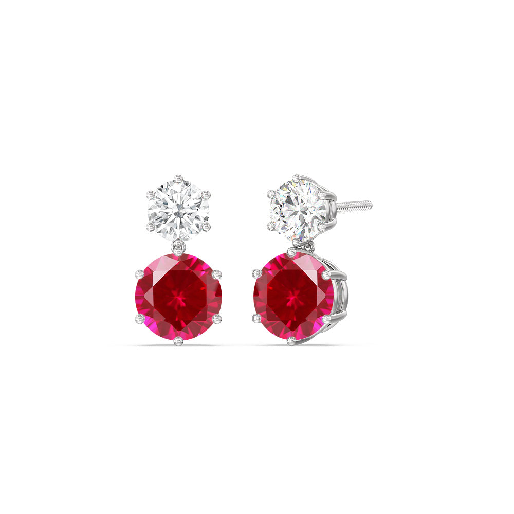 Ruby and Diamond Duo Stud Earrings with Sterling Silver Cut Diamond in 14KT Sterling Silver view 1
