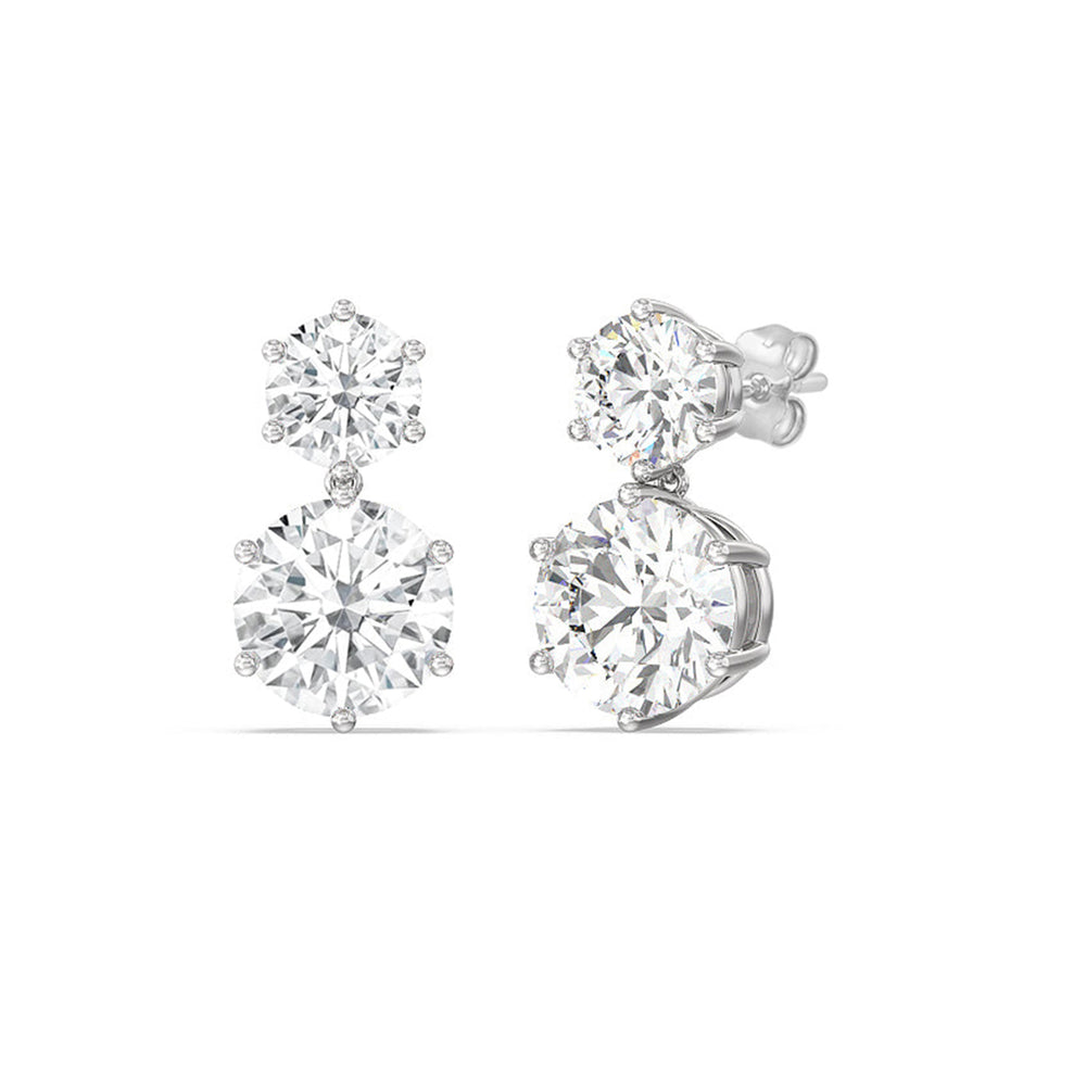 Diamond Duo Stud Earrings with 18KT White Gold / Lab / 2 Cut Diamond in 14KT White Gold / Lab / 2 view 2
