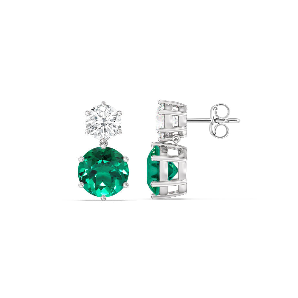 Emerald And Diamond Duo Stud EarringsTest Drashya with 14KT White Gold Cut Diamond in 14KT White Gold view 2
