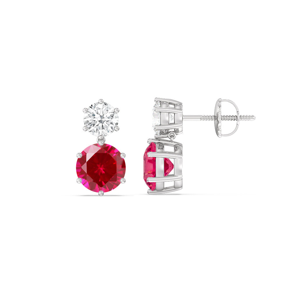 Ruby and Diamond Duo Stud Earrings with Sterling Silver Cut Diamond in 14KT Sterling Silver view 2
