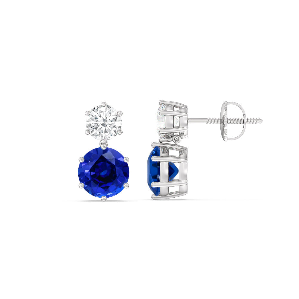 Sapphire And Diamond Duo Stud EarringsTest Drashya with 14KT White Gold Cut Diamond in 14KT White Gold view 2
