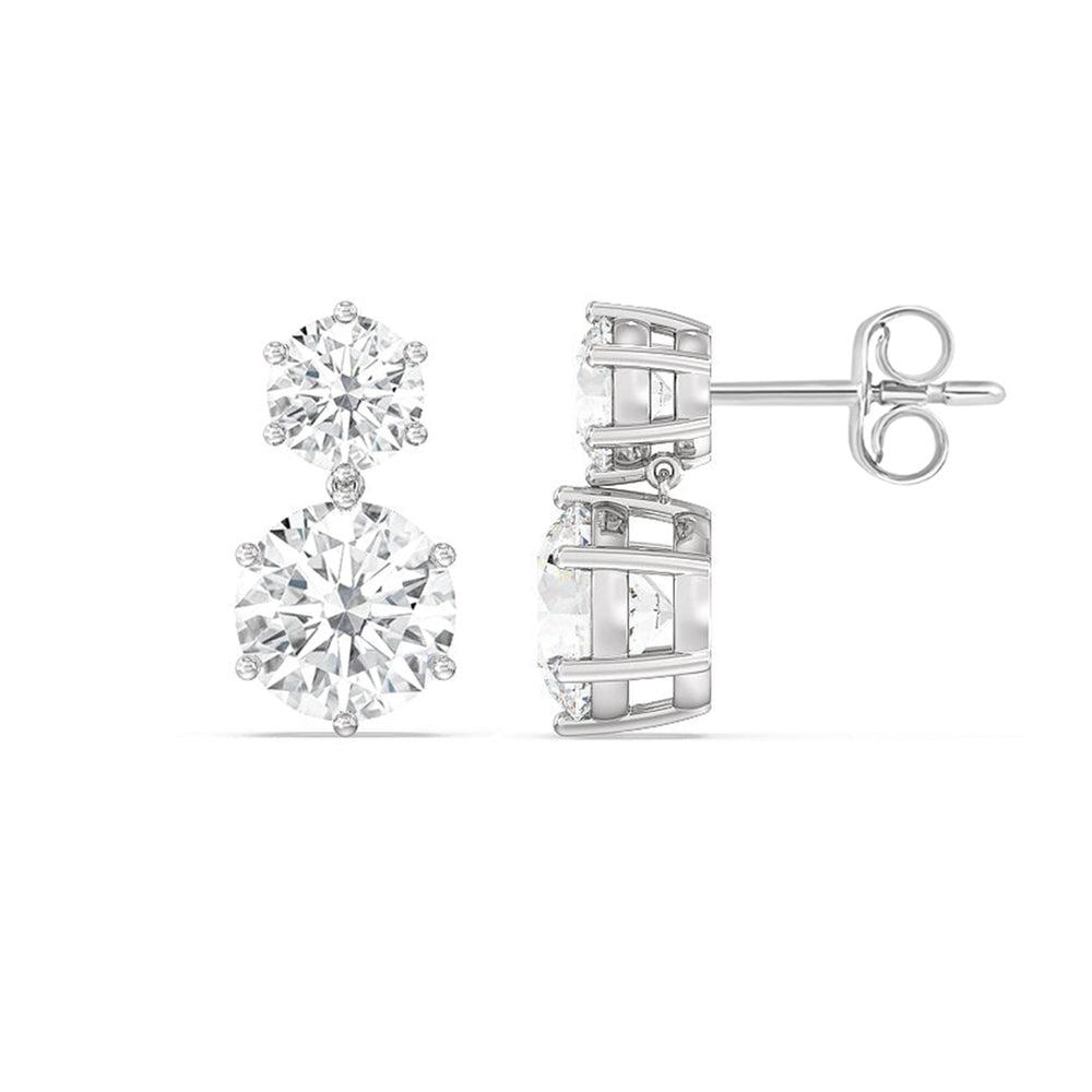 Diamond Duo Stud Earrings with 18KT White Gold / Lab / 2 Cut Diamond in 14KT White Gold / Lab / 2 view 5
