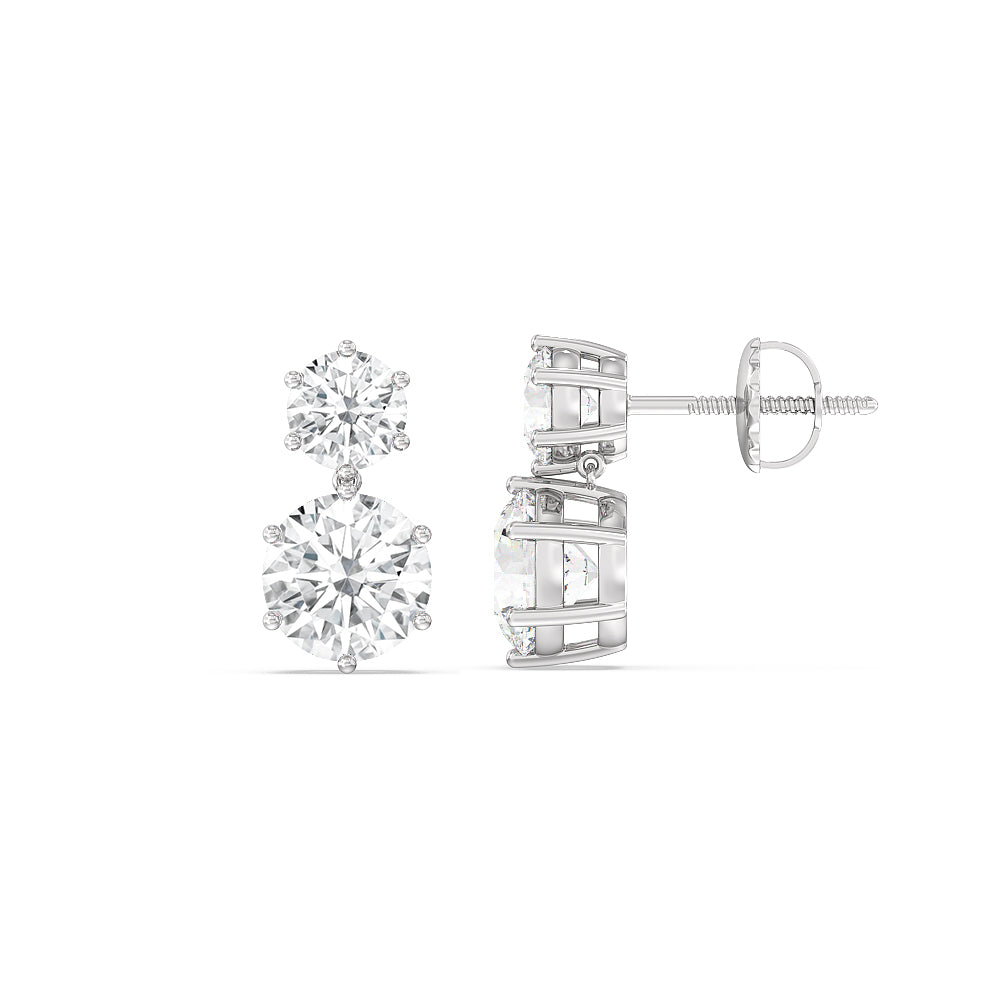 Diamond Duo Stud Earrings with Sterling Silver / Lab / 2 Cut Diamond in 14KT Sterling Silver / Lab / 2 view 2
