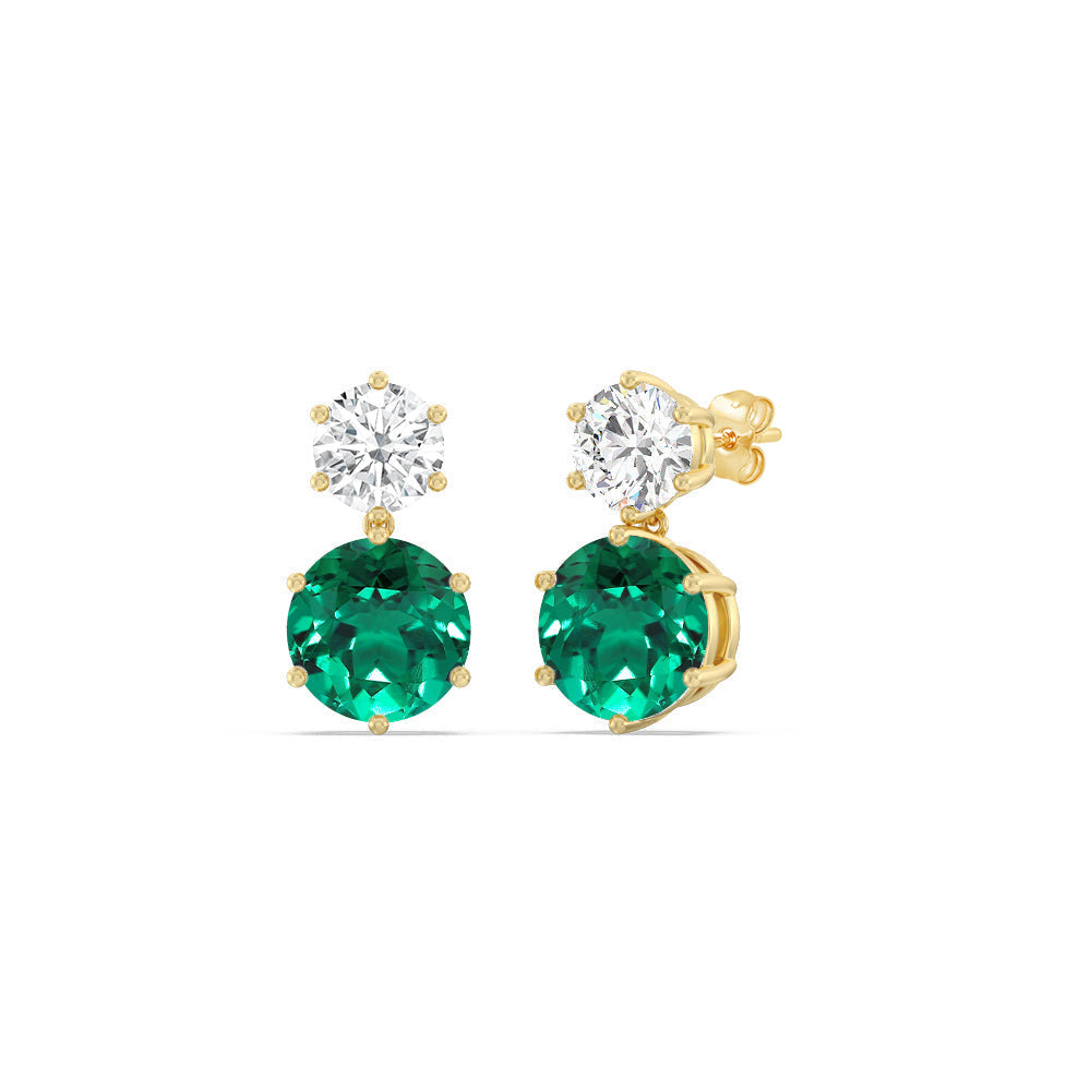Emerald And Diamond Duo Stud EarringsTest Drashya with 14KT Yellow Gold Cut Diamond in 14KT Yellow Gold view 1
