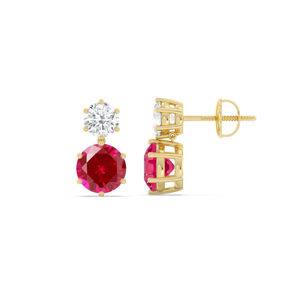 Ruby And Diamond Duo Stud EarringsTest Drashya with 14KT Yellow Gold Cut Diamond in 14KT Yellow Gold view 2
