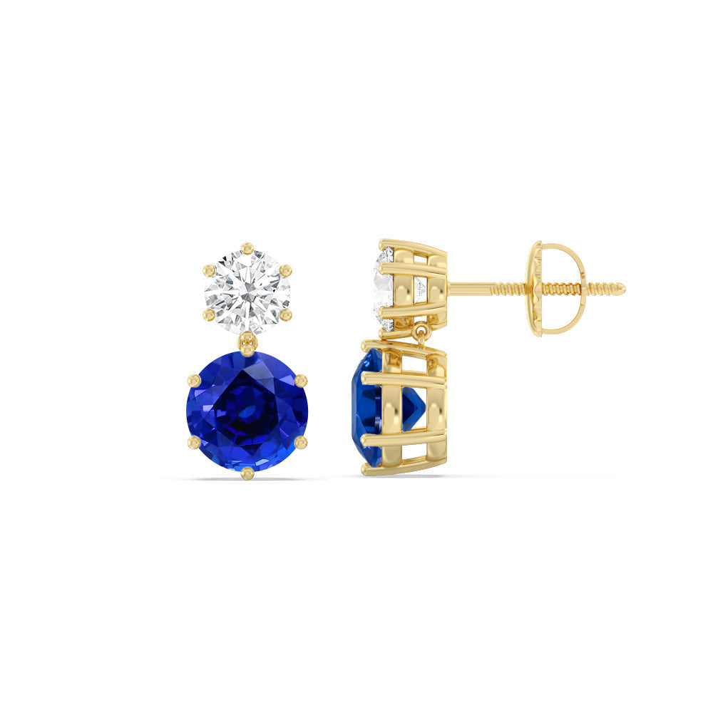 Sapphire And Diamond Duo Stud EarringsTest Drashya with 14KT Yellow Gold Cut Diamond in 14KT Yellow Gold view 2
