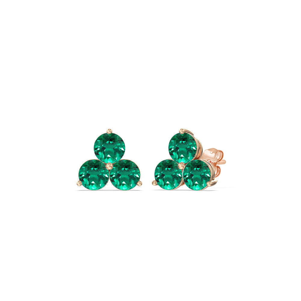 Emerald Classic Three Stone Cluster EarringsTest Drashya with 14KT Rose Gold Cut Diamond in 14KT Rose Gold view 1
