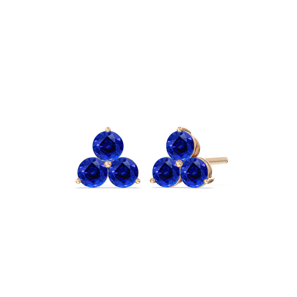 Sapphire Classic Three Stone Cluster EarringsTest Drashya with 14KT Rose Gold Cut Diamond in 14KT Rose Gold view 1
