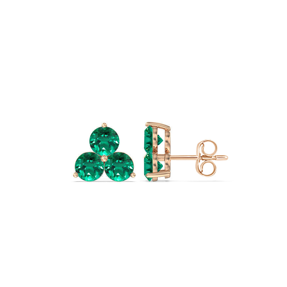 Emerald Classic Three Stone Cluster EarringsTest Drashya with 14KT Rose Gold Cut Diamond in 14KT Rose Gold view 2
