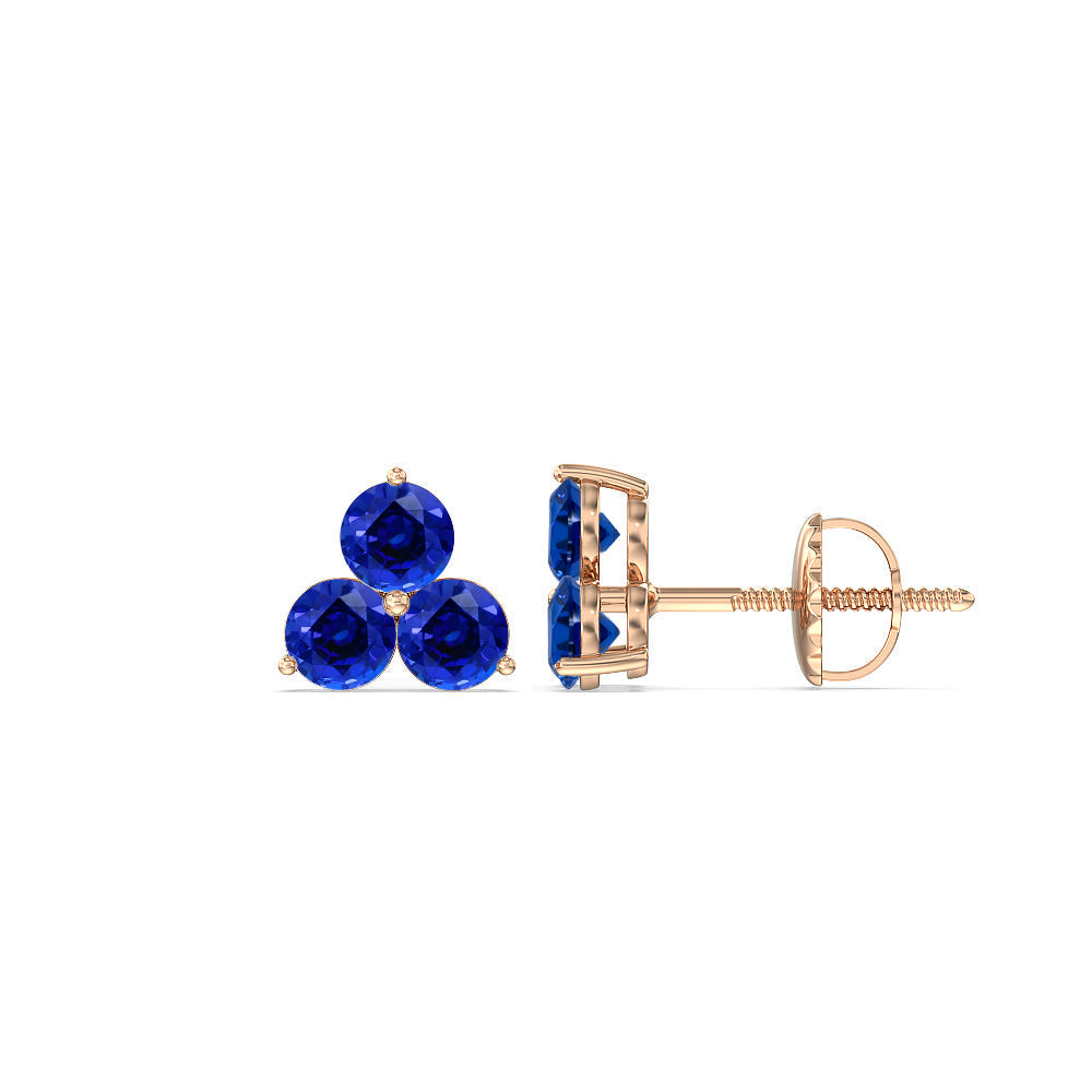 Sapphire Classic Three Stone Cluster EarringsTest Drashya with 14KT Rose Gold Cut Diamond in 14KT Rose Gold view 2
