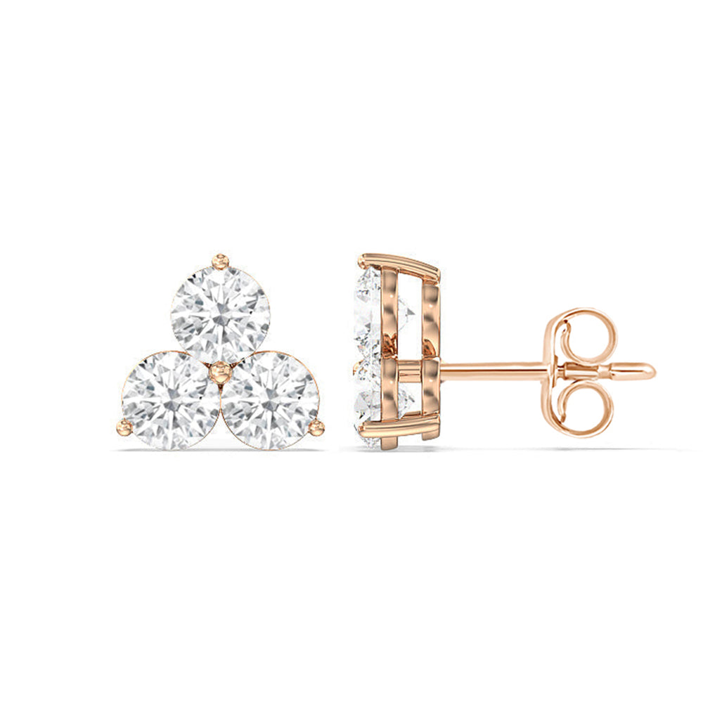 Classic Three Stone Cluster Diamond Earrings with 14KT Rose Gold / Lab / 2 Cut Diamond in 14KT Rose Gold / Lab / 2 view 4
