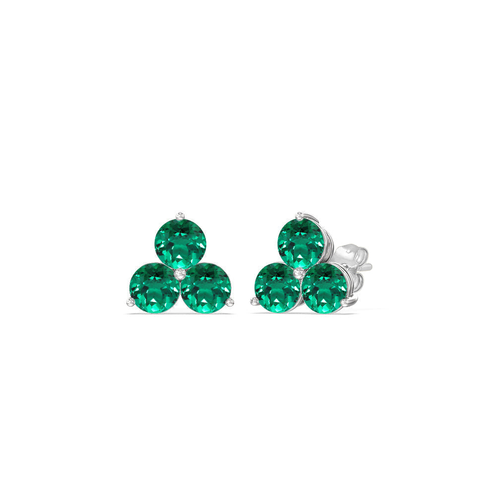 Emerald Classic Three Stone Cluster EarringsTest Drashya with 14KT White Gold Cut Diamond in 14KT White Gold view 1
