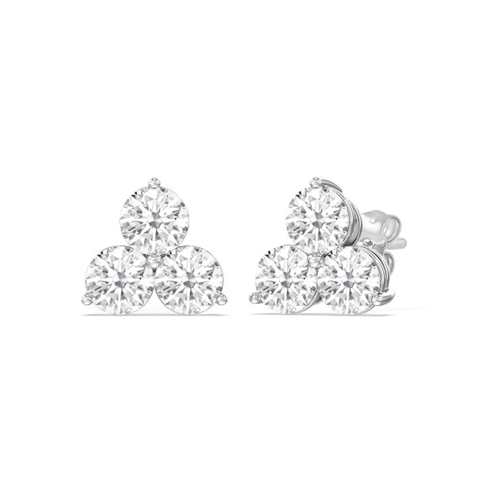 Classic Three Stone Cluster Diamond Earrings with 14KT White Gold / Lab / 2 Cut Diamond in 14KT White Gold / Lab / 2 view 1
