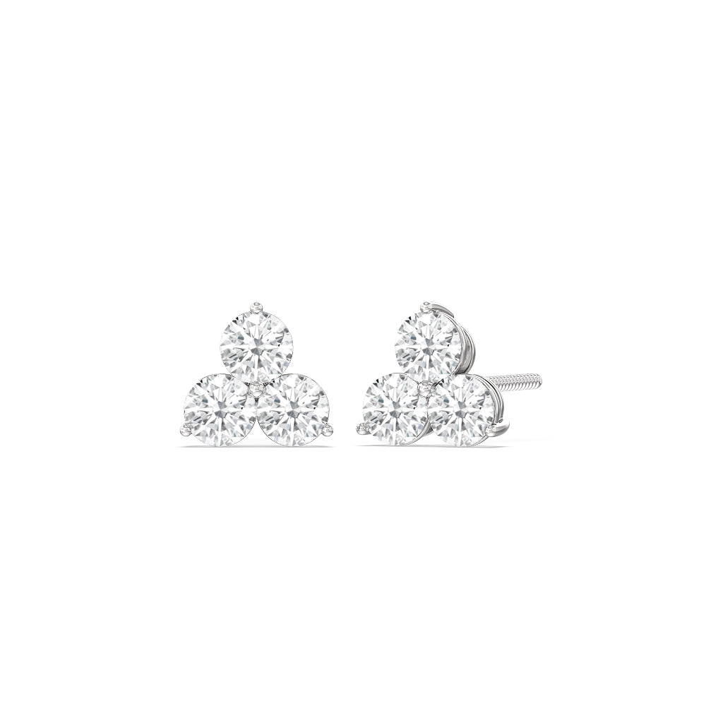 Classic Three Stone Cluster Diamond Earrings with Sterling Silver / Lab / 2 Cut Diamond in 14KT Sterling Silver / Lab / 2 view 1
