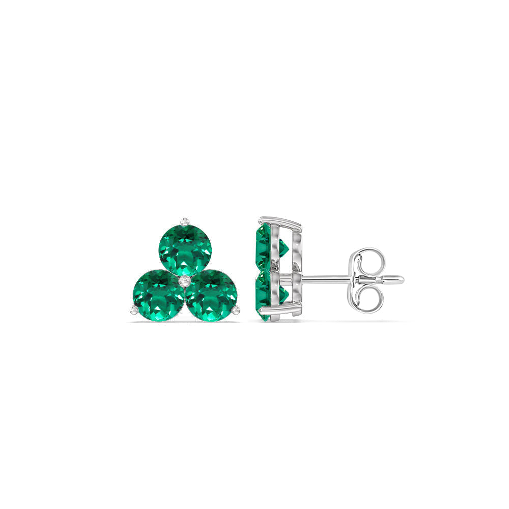 Emerald Classic Three Stone Cluster EarringsTest Drashya with 14KT White Gold Cut Diamond in 14KT White Gold view 2
