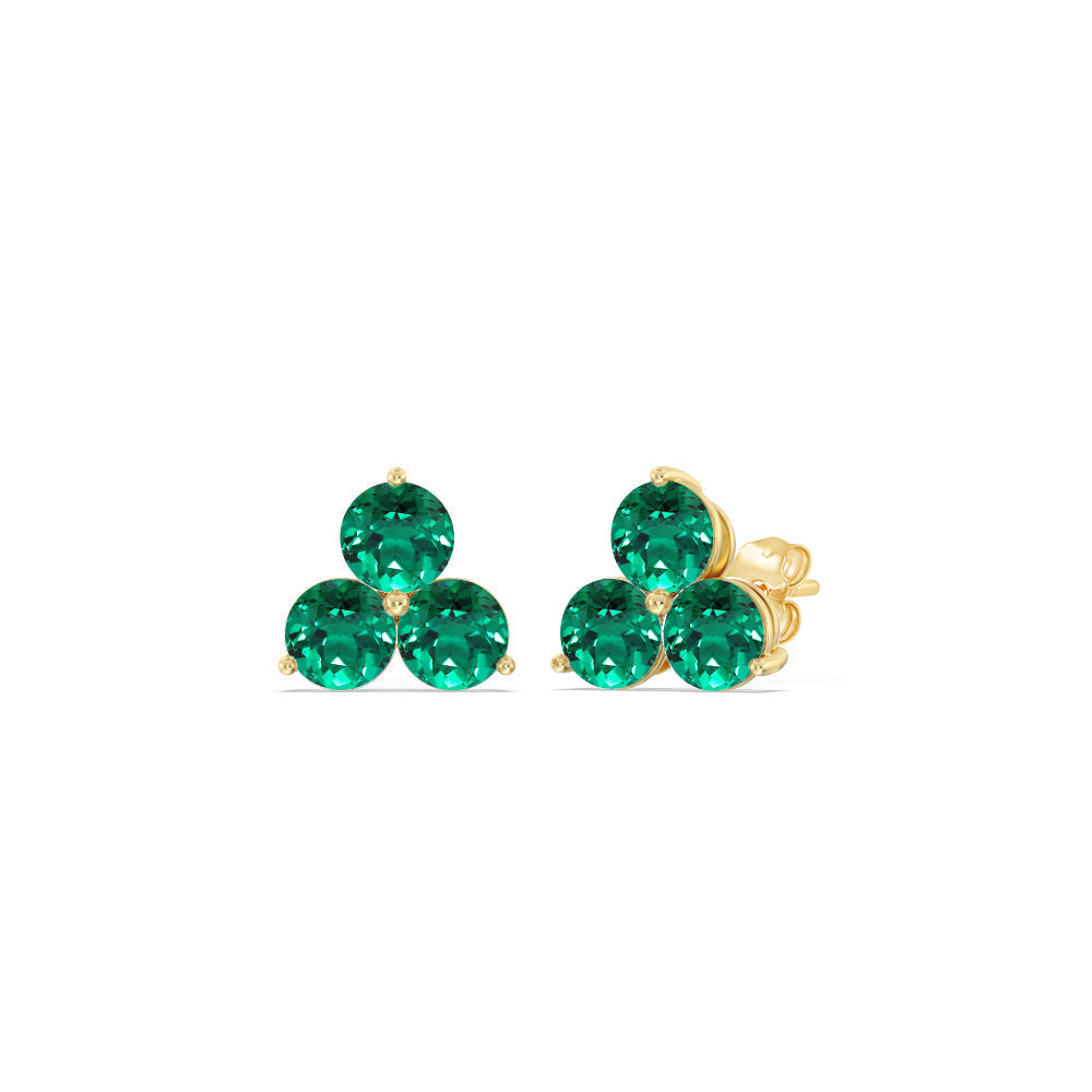 Emerald Classic Three Stone Cluster EarringsTest Drashya with 14KT Yellow Gold Cut Diamond in 14KT Yellow Gold view 1
