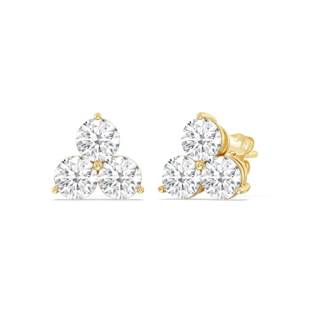 Classic Three Stone Cluster Diamond Earrings with 14KT Yellow Gold / Lab / 2 Cut Diamond in 14KT Yellow Gold / Lab / 2 view 1
