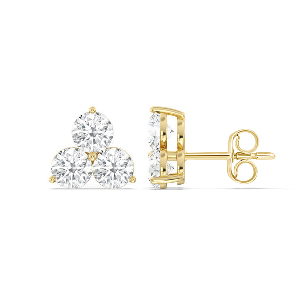 Classic Three Stone Cluster Diamond Earrings with 14KT Yellow Gold / Lab / 2 Cut Diamond in 14KT Yellow Gold / Lab / 2 view 4
