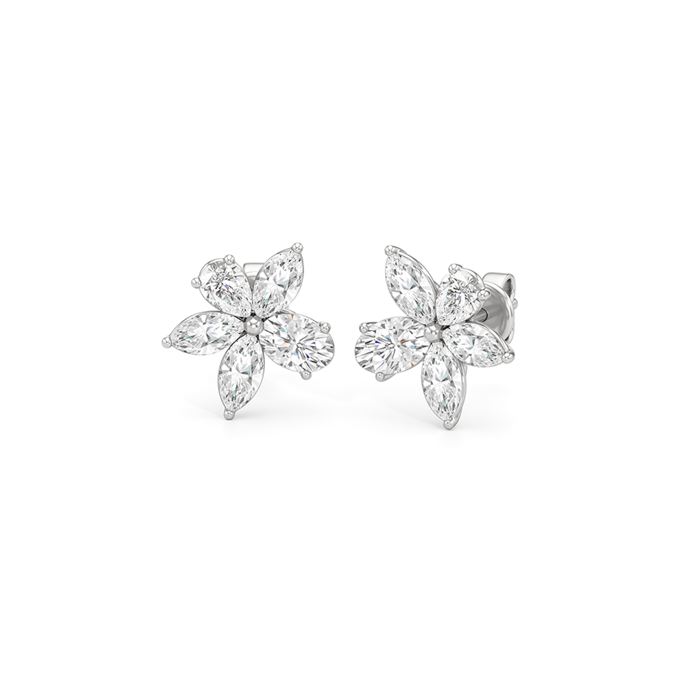 Plumeria Studs with 14KT White Gold / Lab / 2 1/5 Cut Diamond in 14KT White Gold / Lab / 2 1/5 view 2
