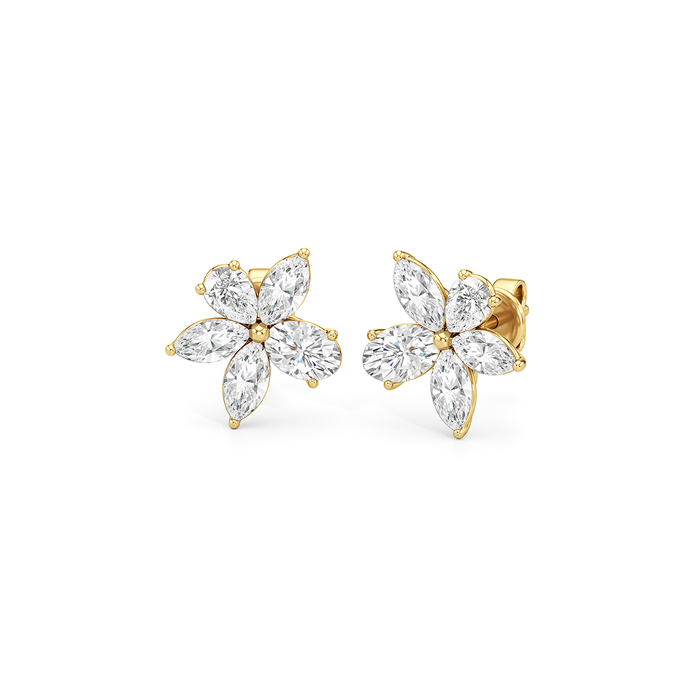 Plumeria Studs with 14KT Yellow Gold / Lab / 2 1/5 Cut Diamond in 14KT Yellow Gold / Lab / 2 1/5 view 2
