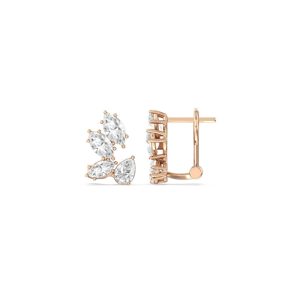 Classic Unique Cluster Diamond Earrings with 14KT Rose Gold / Lab / 3 1/6 Cut Diamond in 14KT Rose Gold / Lab / 3 1/6 view 2
