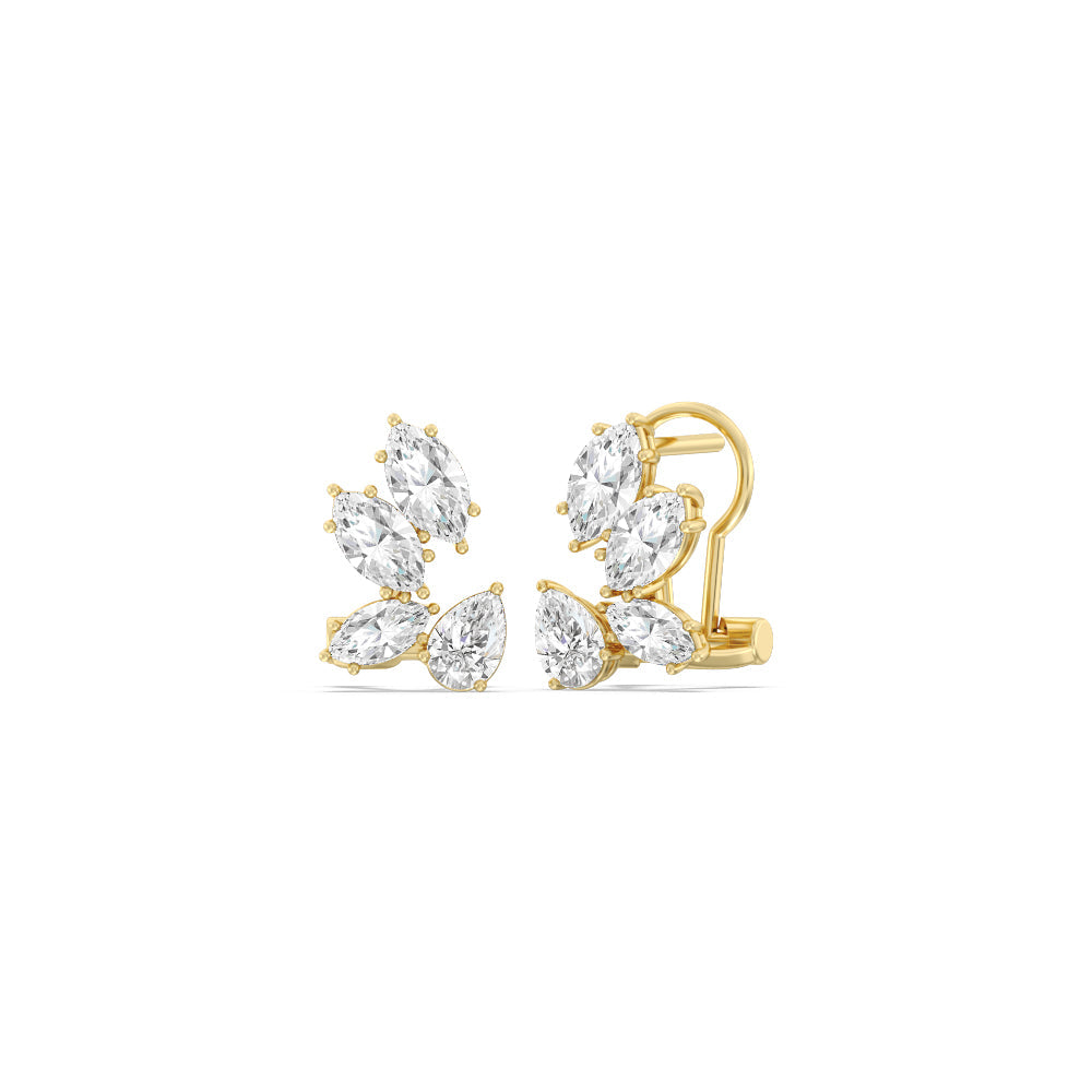 Classic Unique Cluster Diamond Earrings with 14KT Yellow Gold / Lab / 3 1/6 Cut Diamond in 14KT Yellow Gold / Lab / 3 1/6 view 1
