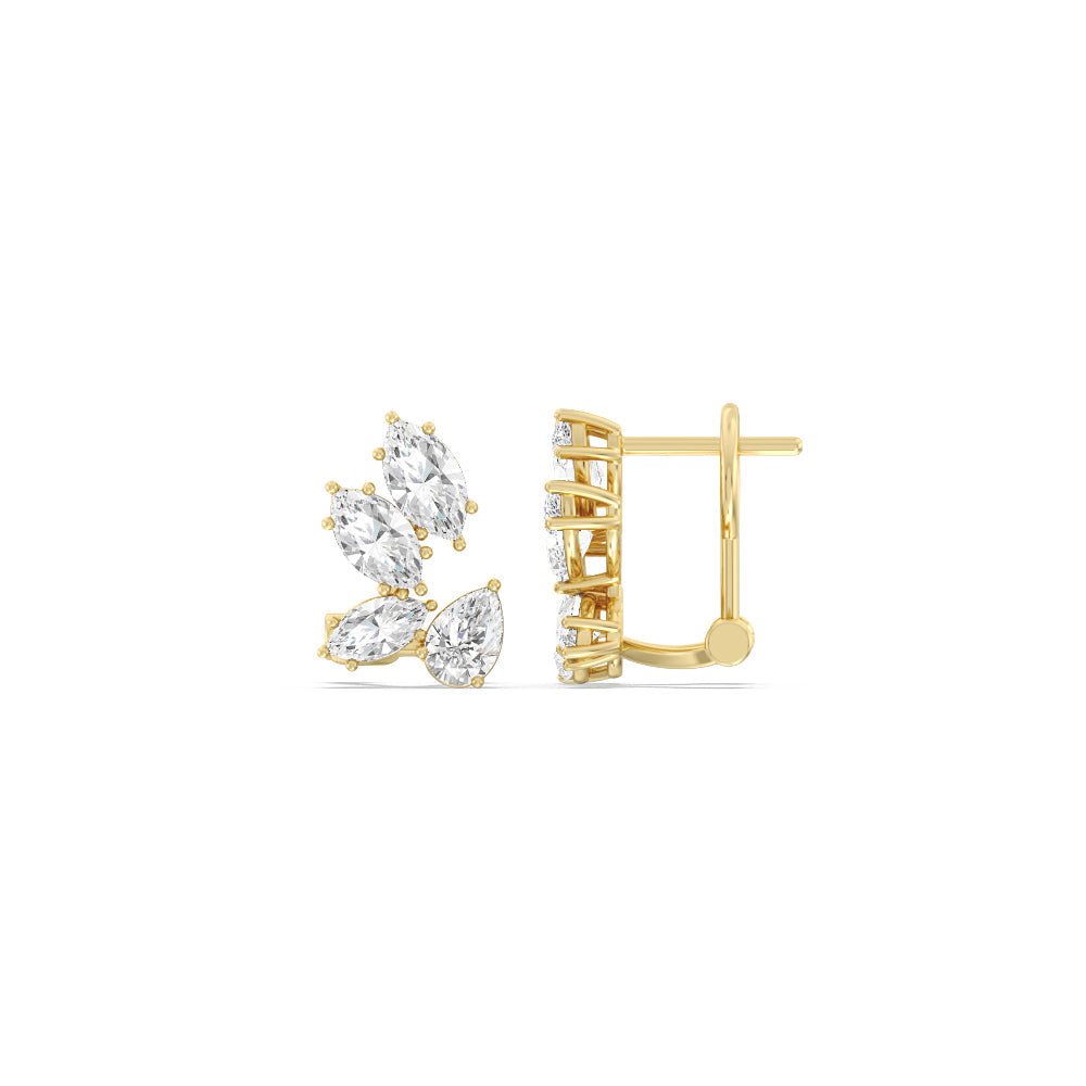 Classic Unique Cluster Diamond Earrings with 14KT Yellow Gold / Lab / 3 1/6 Cut Diamond in 14KT Yellow Gold / Lab / 3 1/6 view 2

