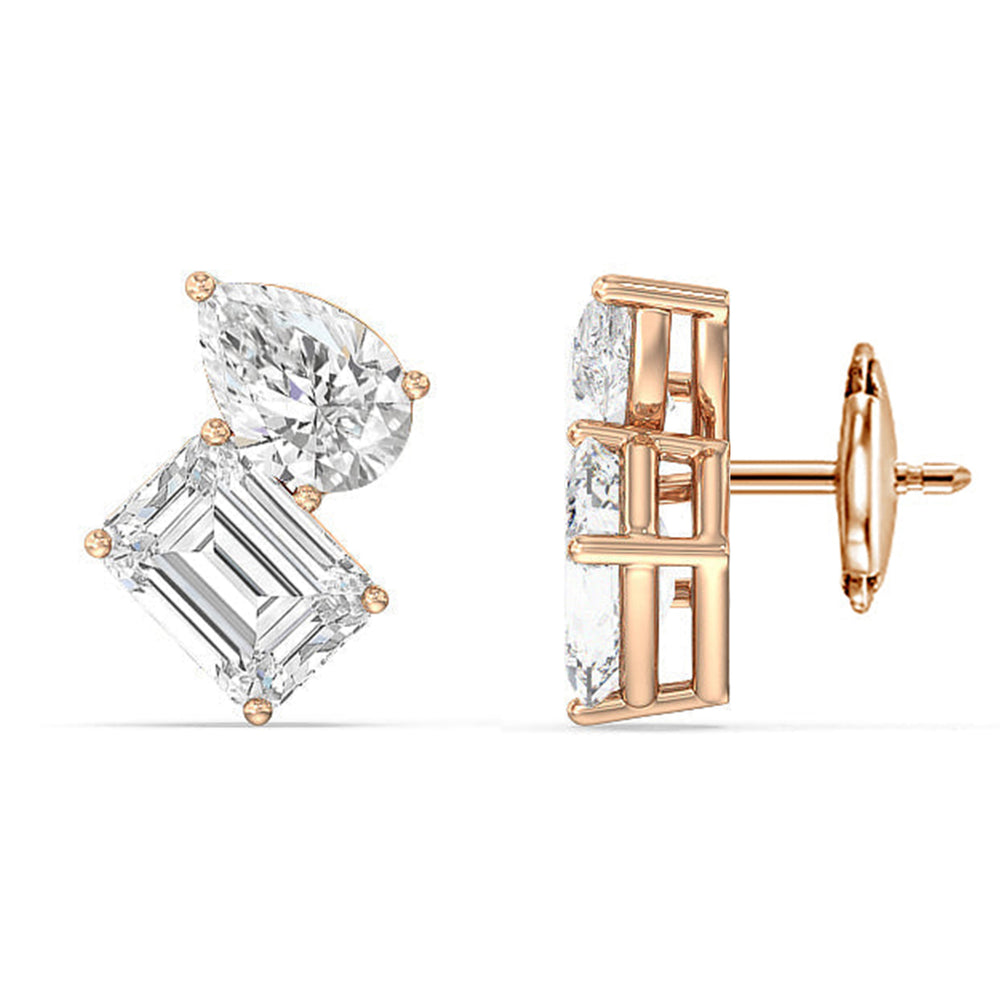 Toi et Moi Pear Emerald Studs with 14KT Rose Gold / Lab / 2 1/4 Cut Diamond in 14KT Rose Gold / Lab / 2 1/4 view 4
