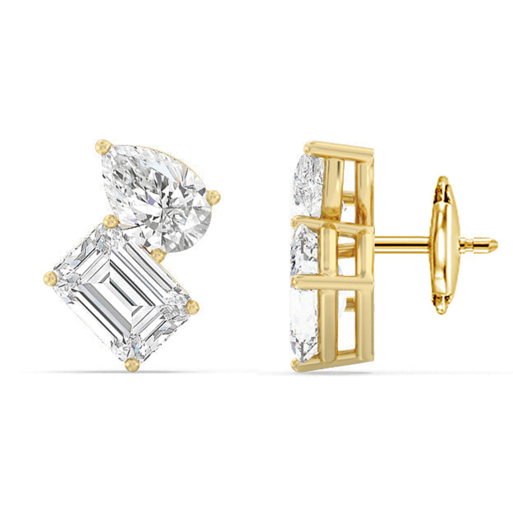 Toi et Moi Pear Emerald Studs with 14KT Yellow Gold / Lab / 2 1/4 Cut Diamond in 14KT Yellow Gold / Lab / 2 1/4 view 4
