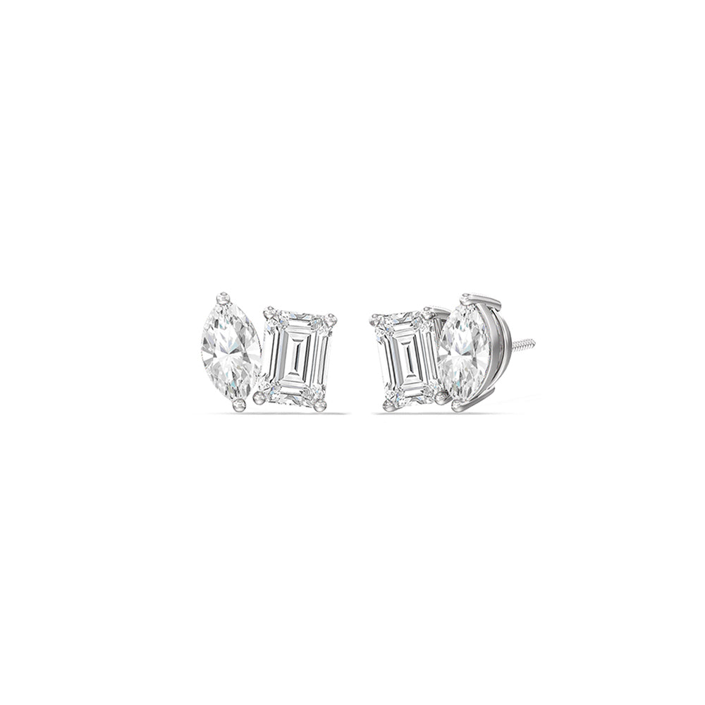 Toi Et Moi Marquise Emerald Stud Earrings with 14KT White Gold / Lab / 2 1/4 Cut Diamond in 14KT White Gold / Lab / 2 1/4 view 1
