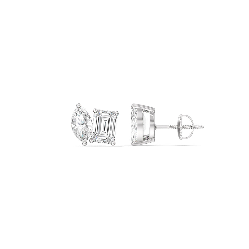 Toi Et Moi Marquise Emerald Stud Earrings with 14KT White Gold / Lab / 2 1/4 Cut Diamond in 14KT White Gold / Lab / 2 1/4 view 2
