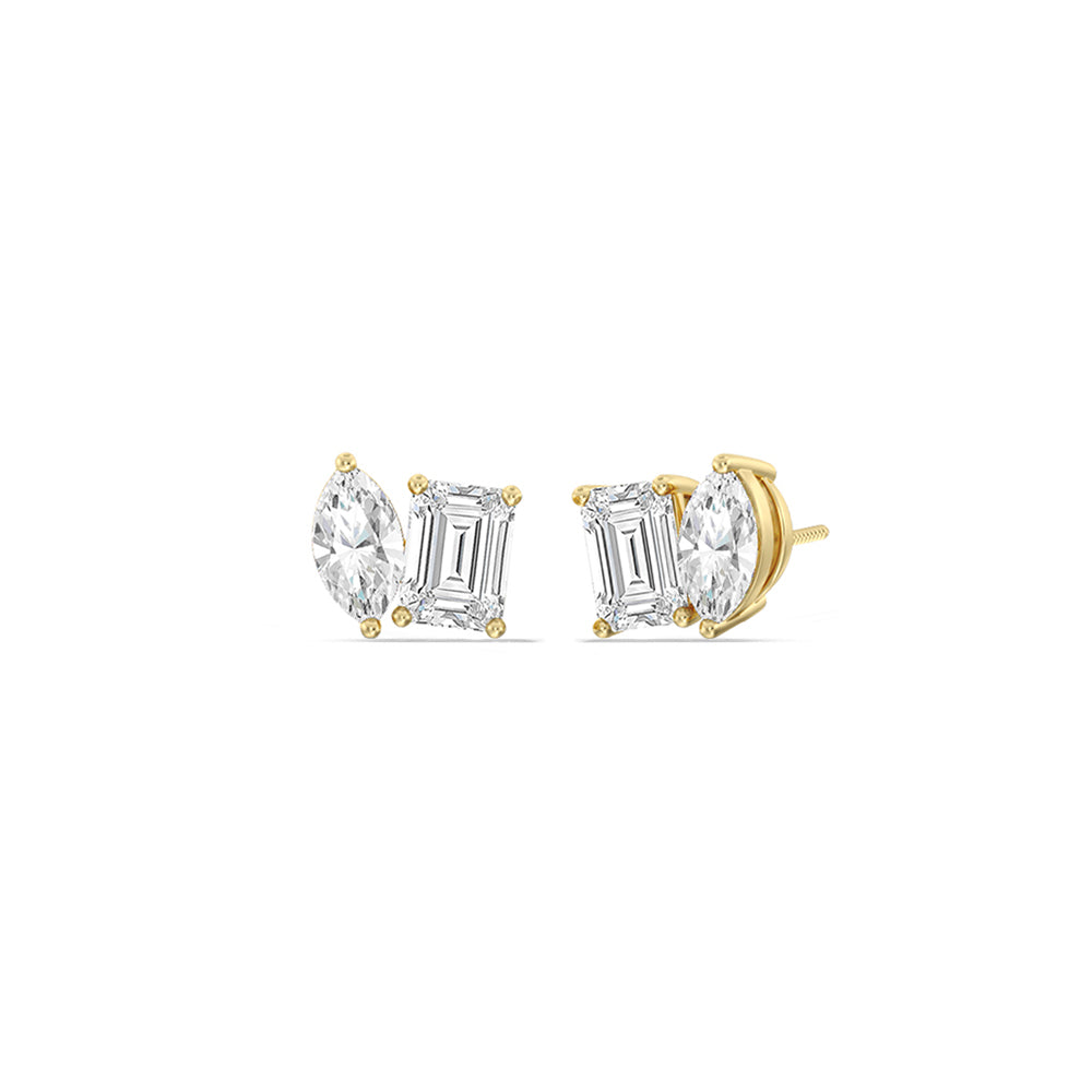 Toi Et Moi Marquise Emerald Stud Earrings with 14KT Yellow Gold / Lab / 2 1/4 Cut Diamond in 14KT Yellow Gold / Lab / 2 1/4 view 1
