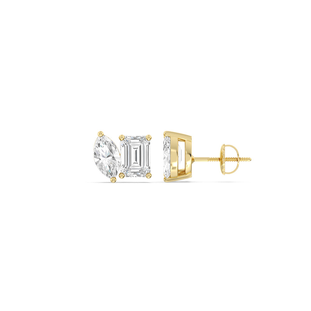 Toi Et Moi Marquise Emerald Stud Earrings with 14KT Yellow Gold / Lab / 2 1/4 Cut Diamond in 14KT Yellow Gold / Lab / 2 1/4 view 2
