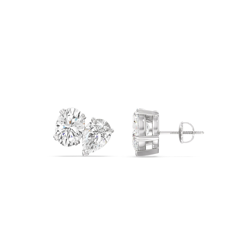 Toi Et Moi Pear Oval Stud Earrings with 14KT White Gold / Lab / 1 3/4 Cut Diamond in 14KT White Gold / Lab / 1 3/4 view 2
