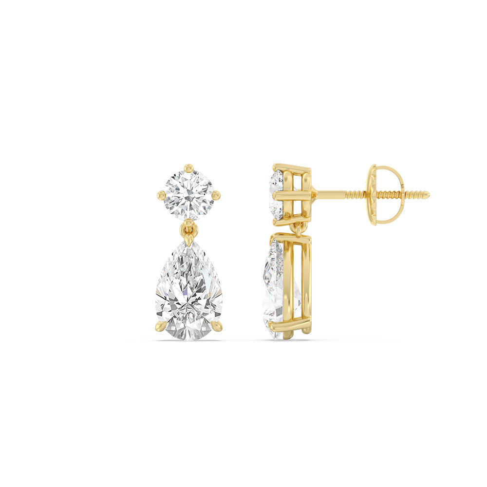 Elegance Pear Drop Earrings with 14KT Yellow Gold / Lab / 5 1/2 Cut Diamond in 14KT Yellow Gold / Lab / 5 1/2 view 2
