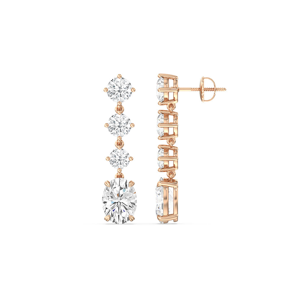 Elegance Oval Dangler Earrings with 14KT Rose Gold / Lab / 8 1/2 Cut Diamond in 14KT Rose Gold / Lab / 8 1/2 view 2
