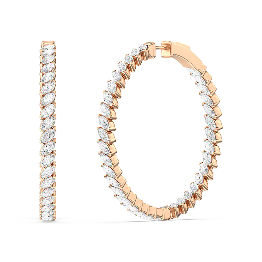 Marquise Diamond Inside-Out Large Hoop Earrings with 14KT Rose Gold / Lab / 7 Cut Diamond in 14KT Rose Gold / Lab / 7 view 1
