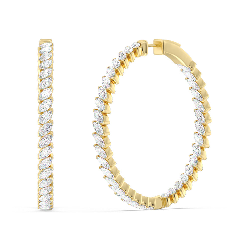 Marquise Diamond Inside-Out Large Hoop Earrings with 14KT Yellow Gold / Lab / 7 Cut Diamond in 14KT Yellow Gold / Lab / 7 view 1
