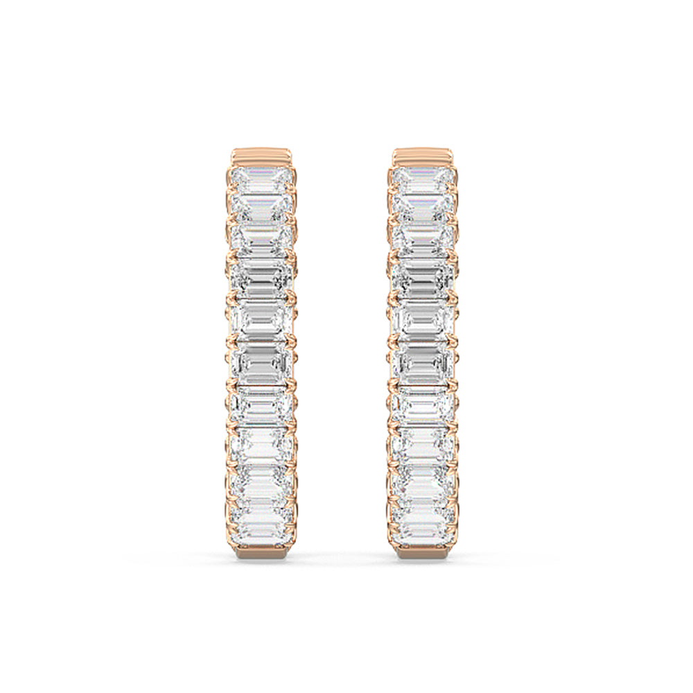 Inside-Out Emerald Shape Hoop Earrings with 14KT Rose Gold / Lab / 7 5/8 Cut Diamond in 14KT Rose Gold / Lab / 7 5/8 view 3
