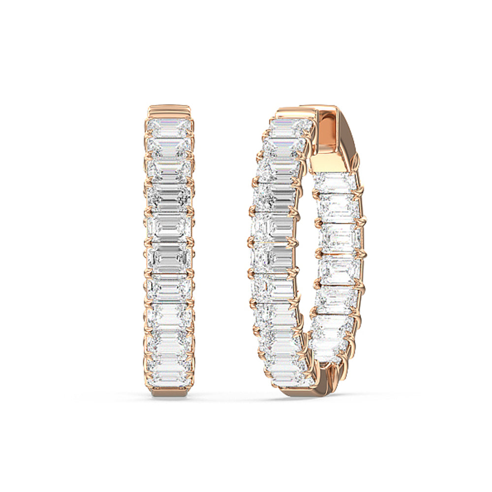 Inside-Out Emerald Shape Hoop Earrings with 14KT Rose Gold / Lab / 7 5/8 Cut Diamond in 14KT Rose Gold / Lab / 7 5/8 view 1
