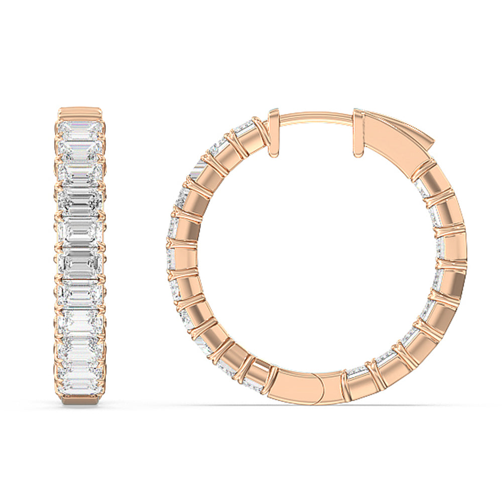 Inside-Out Emerald Shape Hoop Earrings with 14KT Rose Gold / Lab / 7 5/8 Cut Diamond in 14KT Rose Gold / Lab / 7 5/8 view 2
