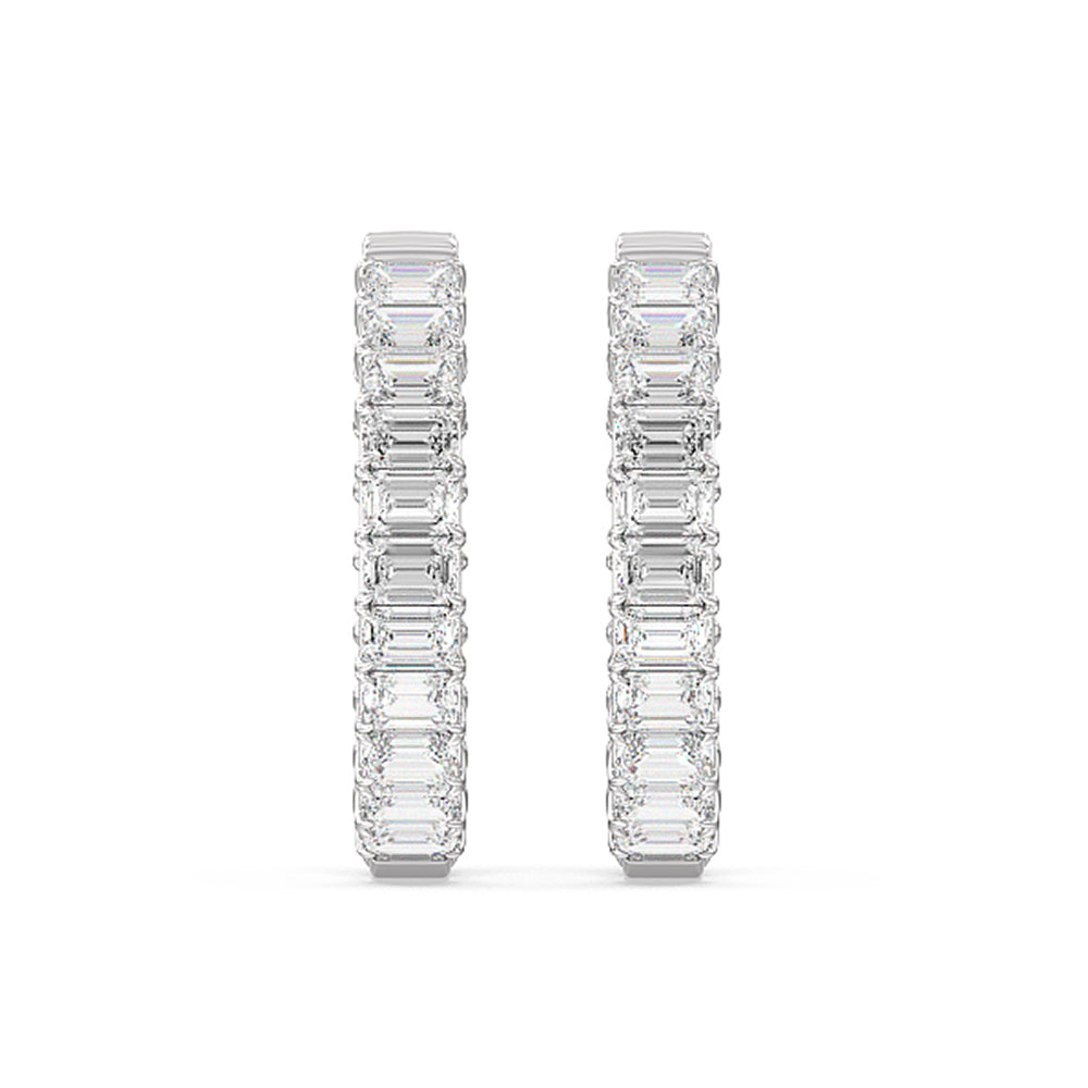 Inside-Out Emerald Shape Hoop Earrings with 14KT White Gold / Lab / 7 5/8 Cut Diamond in 14KT White Gold / Lab / 7 5/8 view 3
