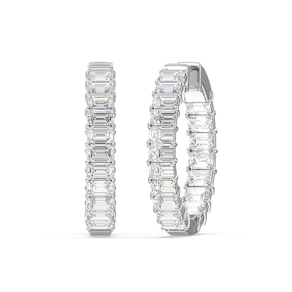 Inside-Out Emerald Shape Hoop Earrings with 14KT White Gold / Lab / 7 5/8 Cut Diamond in 14KT White Gold / Lab / 7 5/8 view 1
