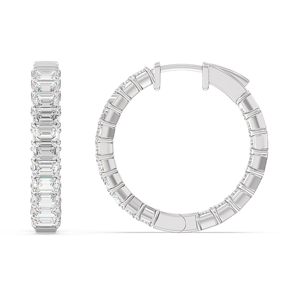 Inside-Out Emerald Shape Hoop Earrings with 14KT White Gold / Lab / 7 5/8 Cut Diamond in 14KT White Gold / Lab / 7 5/8 view 2
