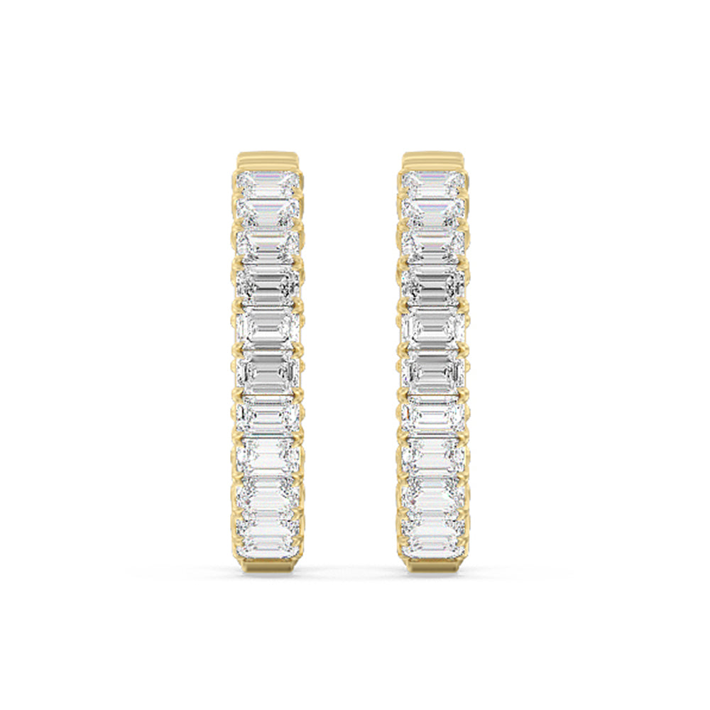 Inside-Out Emerald Shape Hoop Earrings with 14KT Yellow Gold / Lab / 7 5/8 Cut Diamond in 14KT Yellow Gold / Lab / 7 5/8 view 3

