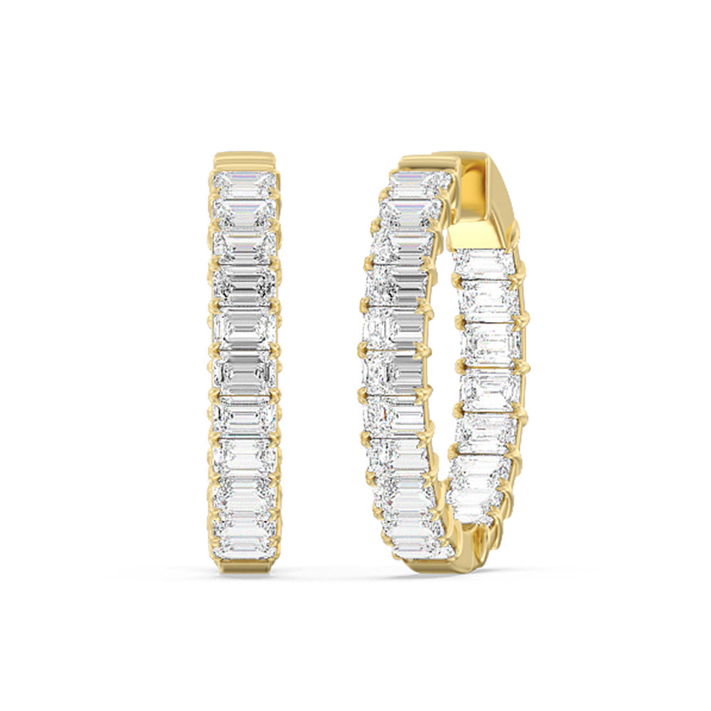 Inside-Out Emerald Shape Hoop Earrings with 14KT Yellow Gold / Lab / 7 5/8 Cut Diamond in 14KT Yellow Gold / Lab / 7 5/8 view 1
