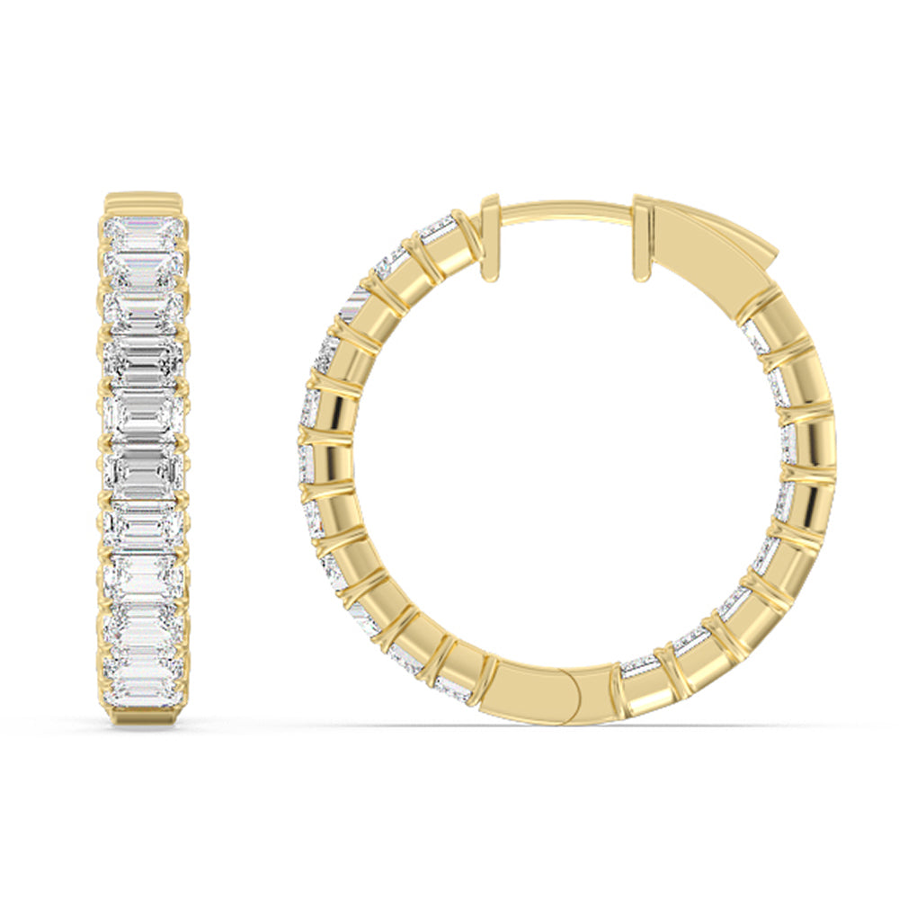 Inside-Out Emerald Shape Hoop Earrings with 14KT Yellow Gold / Lab / 7 5/8 Cut Diamond in 14KT Yellow Gold / Lab / 7 5/8 view 2
