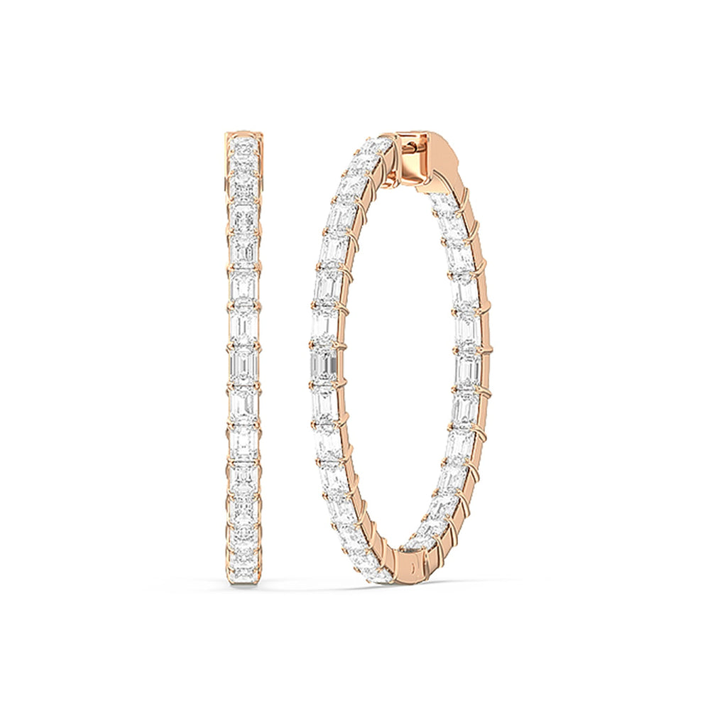 Inside-Out Emerald Shape Large Hoop Earrings with 14KT Rose Gold / Lab / 4 1/3 Cut Diamond in 14KT Rose Gold / Lab / 4 1/3 view 1
