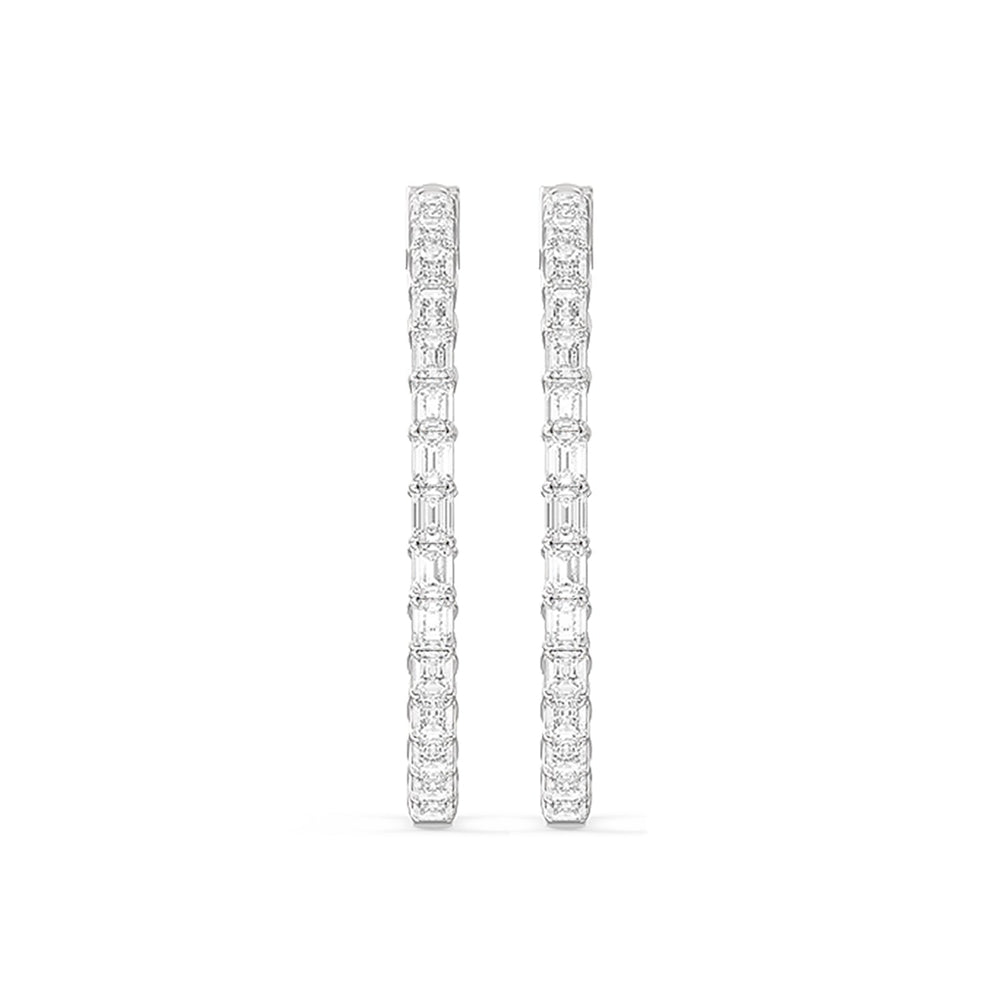 Inside-Out Emerald Shape Large Hoop Earrings with 14KT White Gold / Lab / 4 1/3 Cut Diamond in 14KT White Gold / Lab / 4 1/3 view 5
