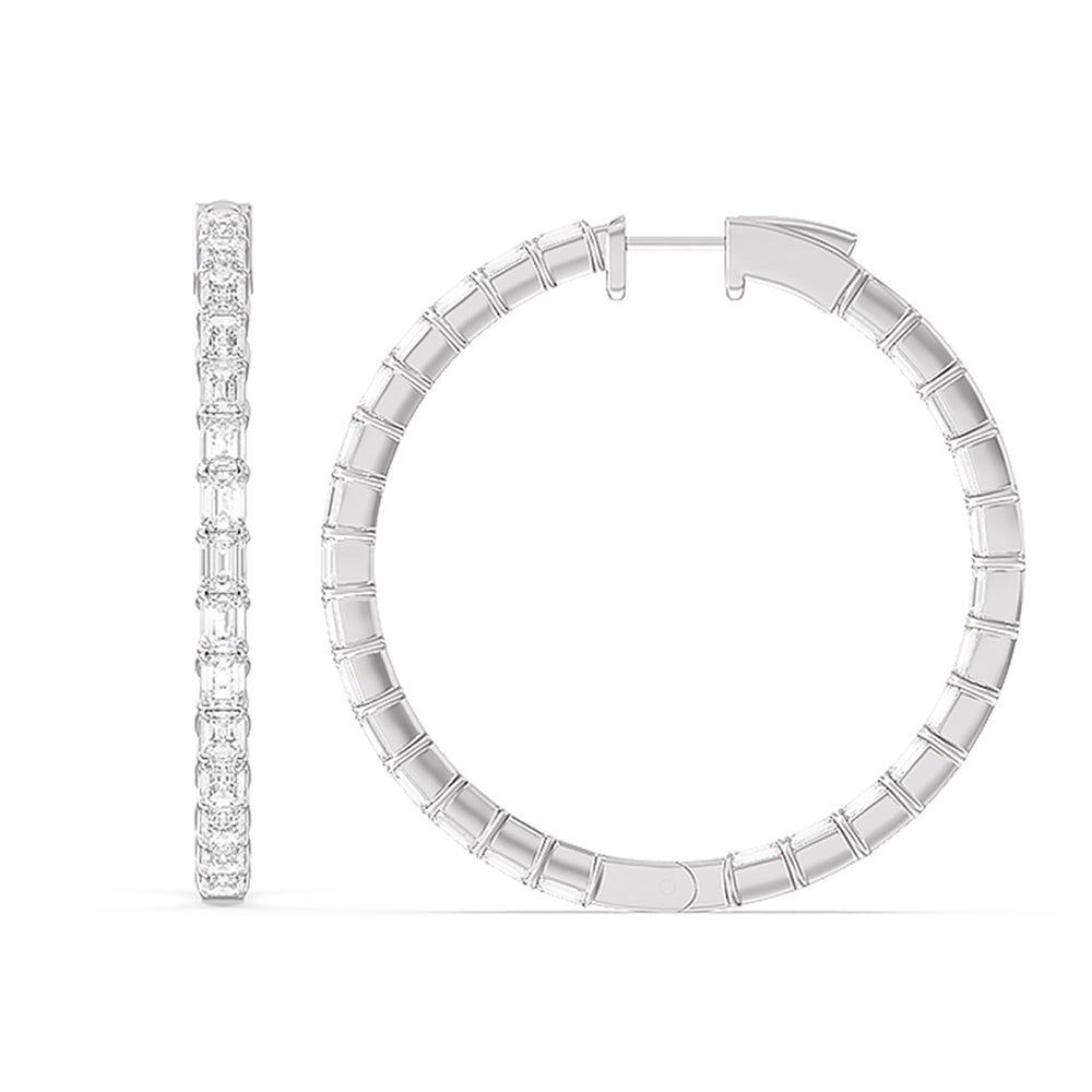 Inside-Out Emerald Shape Large Hoop Earrings with 14KT White Gold / Lab / 4 1/3 Cut Diamond in 14KT White Gold / Lab / 4 1/3 view 4
